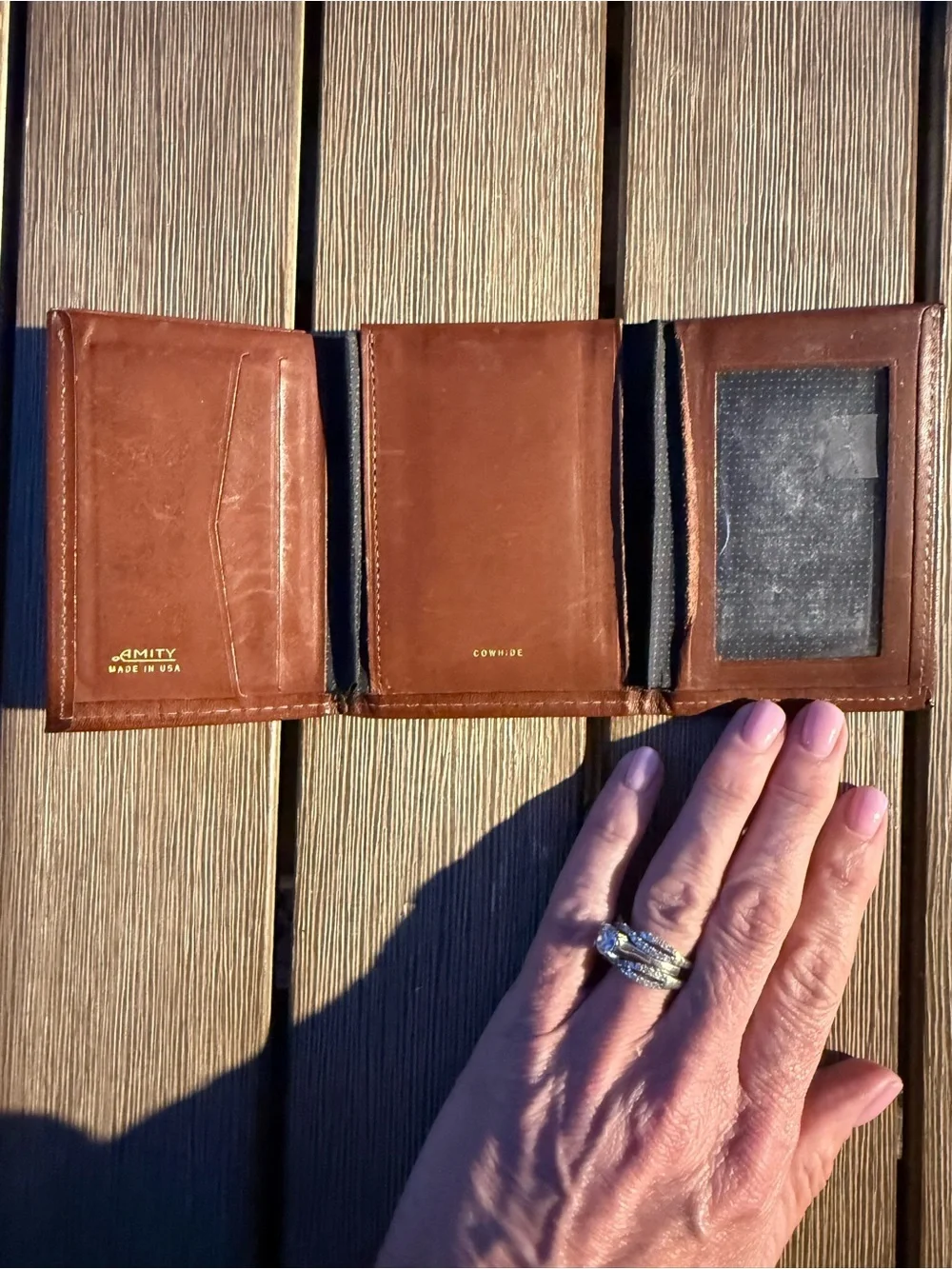 Vintage Amity Cowhide Leather Wallet Made in USA Brown Trifold Wallet